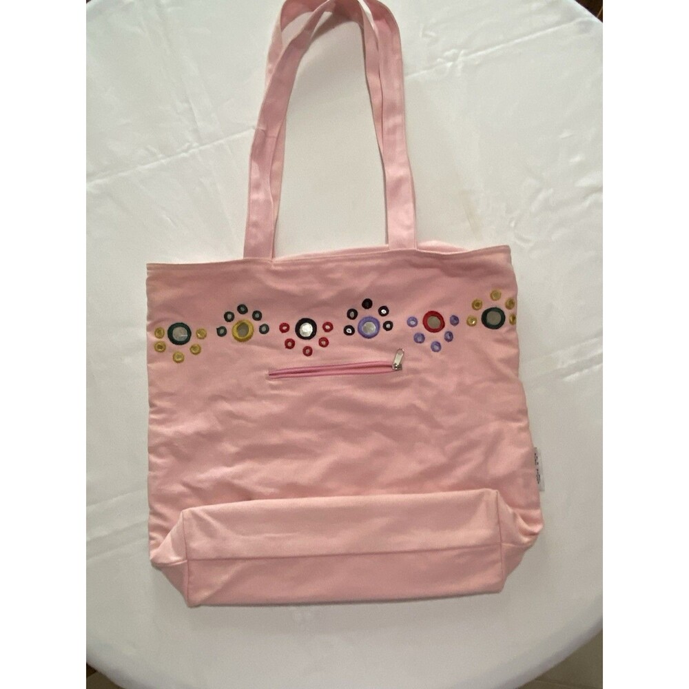 Toro Tiger Canvas Pink Large Tote Shoulder Bag Mirror Embelishments 16”x14”
